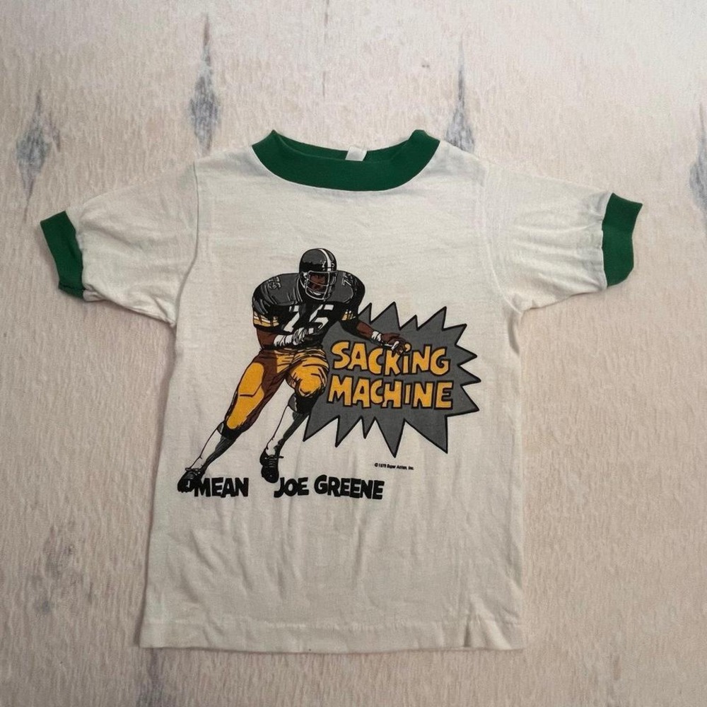 Vintage 1978 Mean‎ Joe Greene Sacking Machine Youth Ringer T-Shirt Steelers